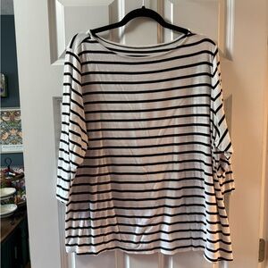 Ava & Viv Black and White Striped Long Sleeve Boatneck Top